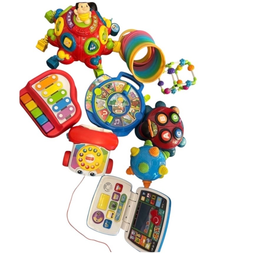 Box of fun learning toys for baby